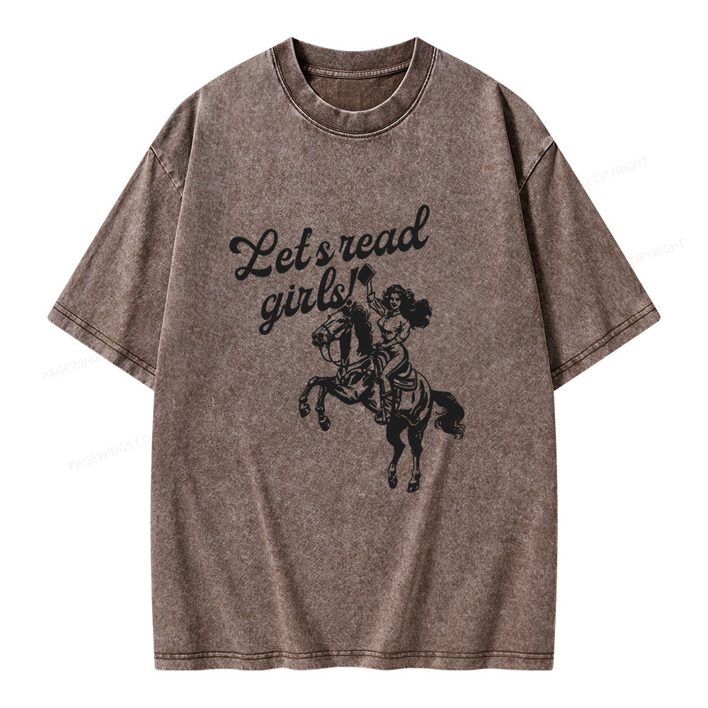 Pagewings Let's Read Girls Reading Unisex Washed T-shirt