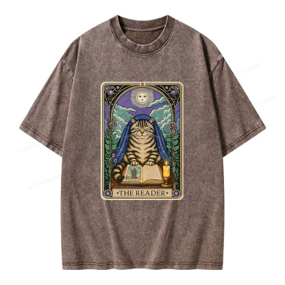 Pagewings The Reader Cat Tarot CardsUnisex Washed T-shirt