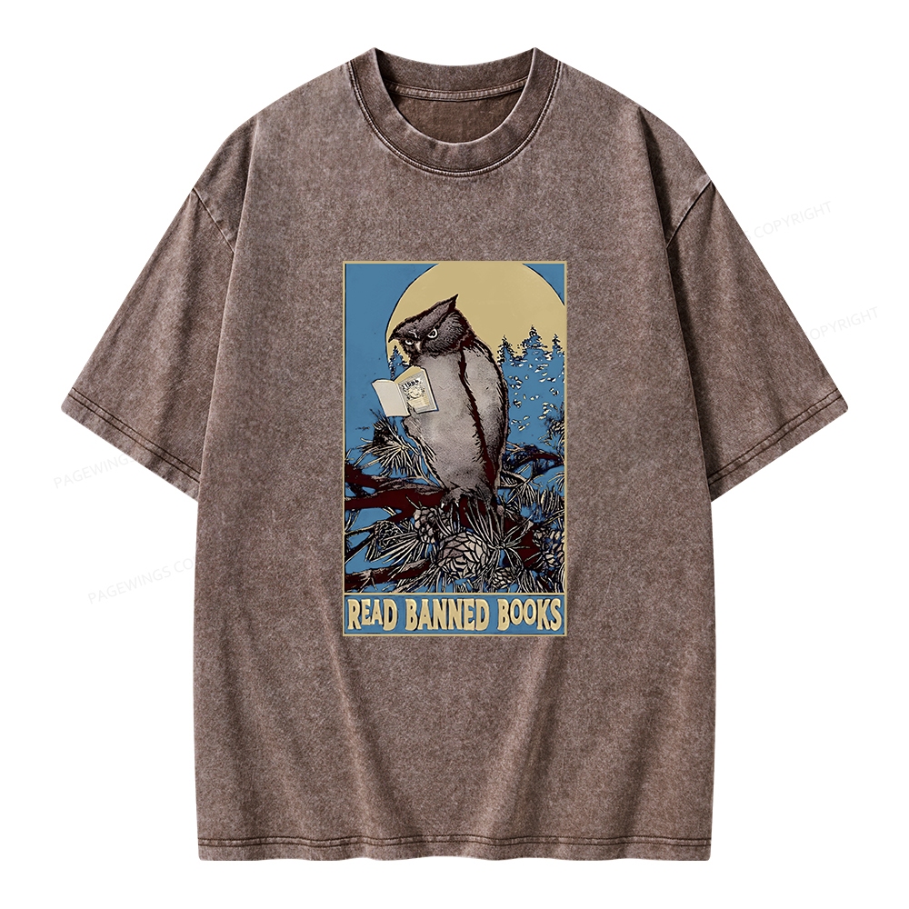 Pagewings Owl Read Banned Books Unisex Washed T-shirt