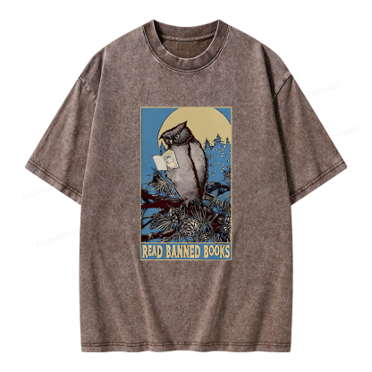 Pagewings Owl Read Banned Books Unisex Washed T-shirt
