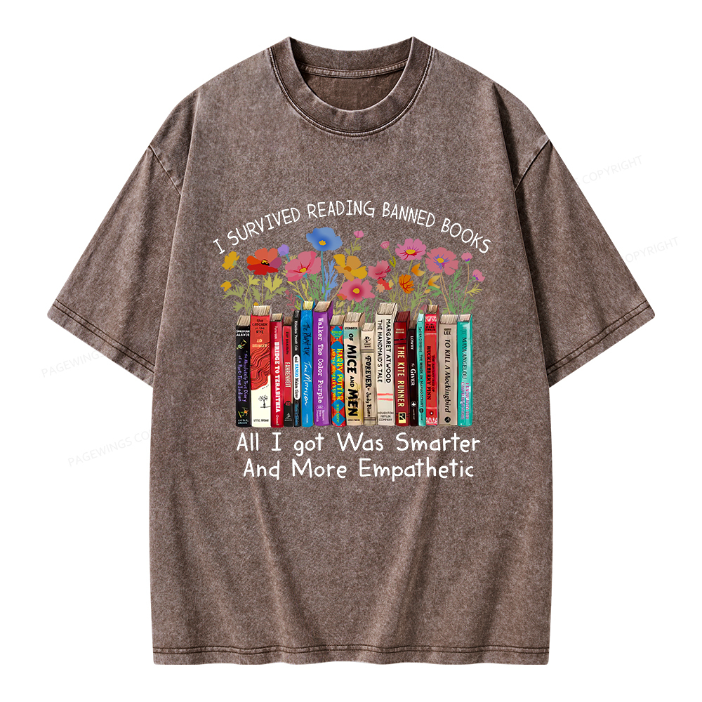 Pagewings Survived Banned Books Got Smarter Unisex Washed T-shirt