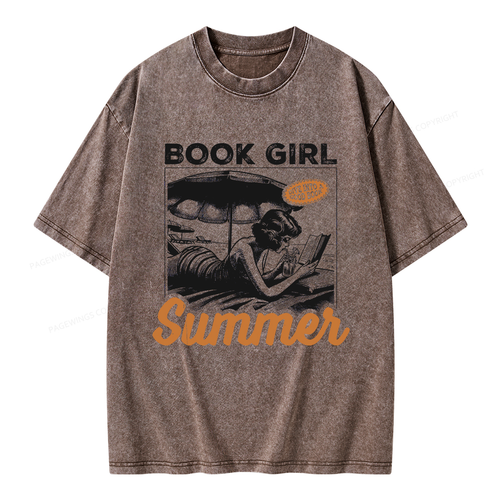 Pagewings Book Girl Summer Unisex Washed T-shirt