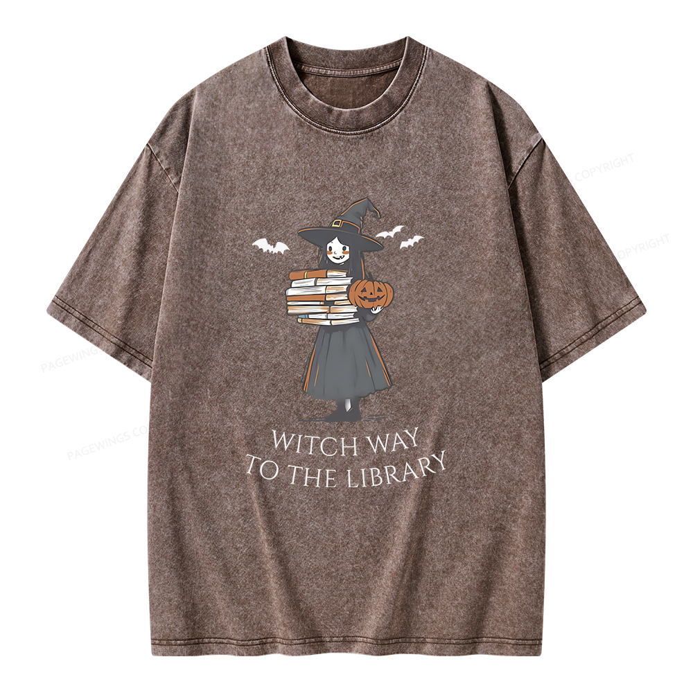 Pagewings Witch Way To The Library Halloween Unisex Washed T-shirt