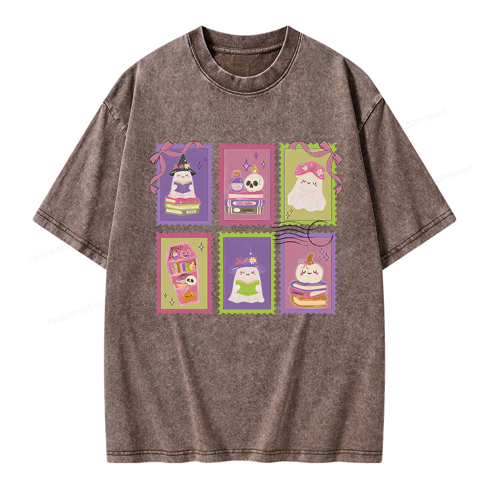 Pagewings Bookish Halloween Unisex Washed T-shirt