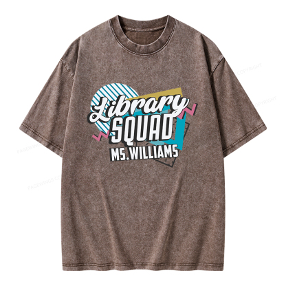 Pagewings Personalized Name Library Squad Unisex Washed T-shirt