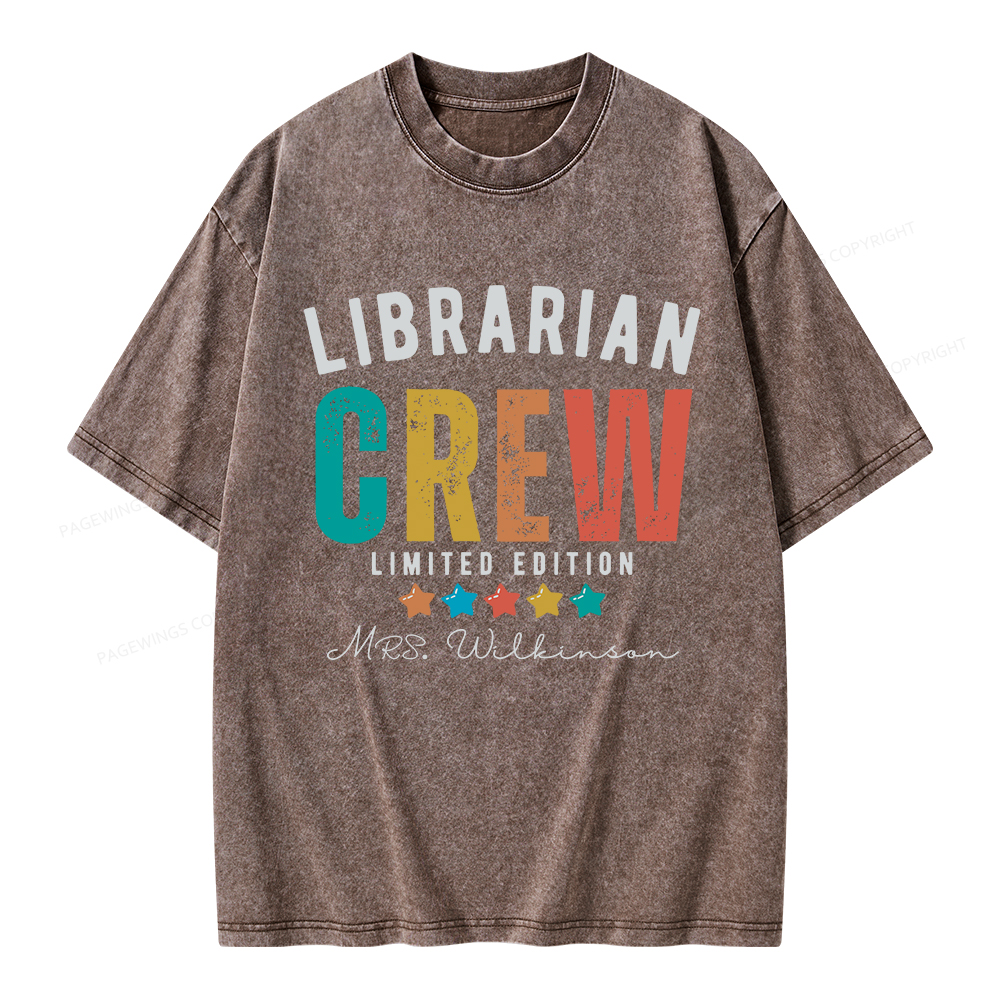 Pagewings Personalized Name Librarian Crew Limited Unisex Washed T-shirt