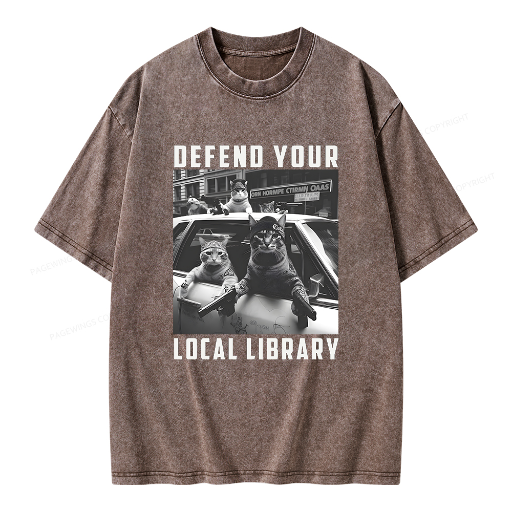 Pagewings Defend Your Local Library Unisex Washed T-shirt