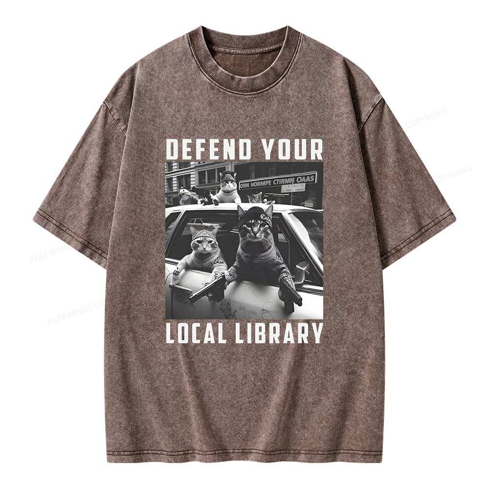 Pagewings Defend Your Local Library Unisex Washed T-shirt