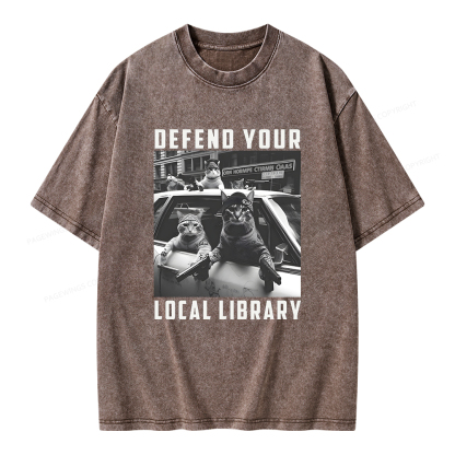 Pagewings Defend Your Local Library Unisex Washed T-shirt