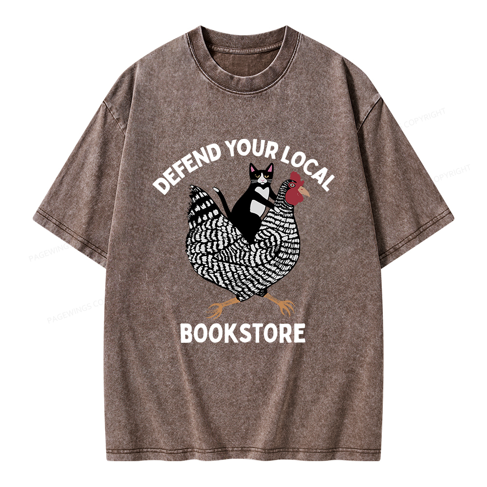 Pagewings Defend Your Local Bookstore Unisex Washed T-shirt