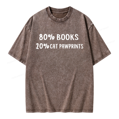 Pagewings 80% Books 20% Cat Pawprints Unisex Washed T-shirt