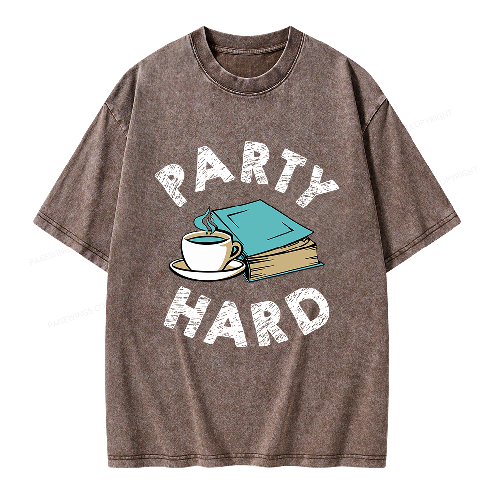 Pagewings Party Hard Bookish Unisex Washed T-shirt