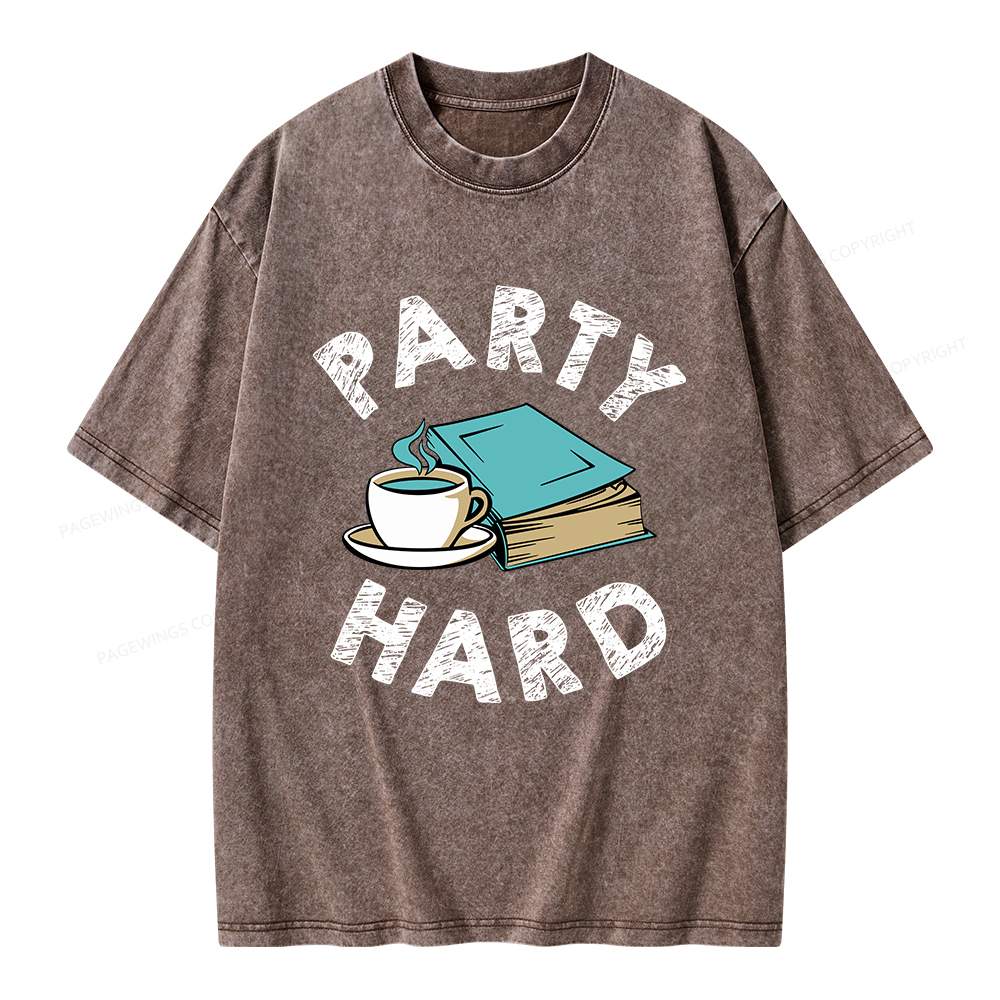 Pagewings Party Hard Bookish Unisex Washed T-shirt
