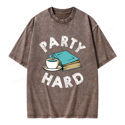 Pagewings Party Hard Bookish Unisex Washed T-shirt