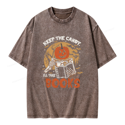 Pagewings Keep The Candy I'll Take Books Unisex Washed T-shirt