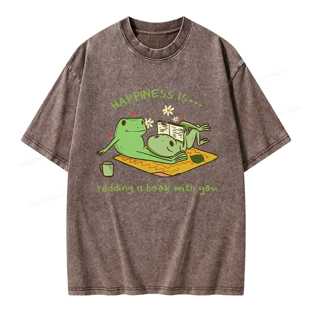 Pagewings Happiness Is Reading A Book With You Unisex Washed T-shirt