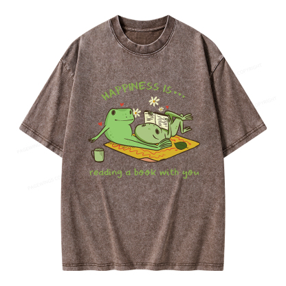 Pagewings Happiness Is Reading A Book With You Unisex Washed T-shirt