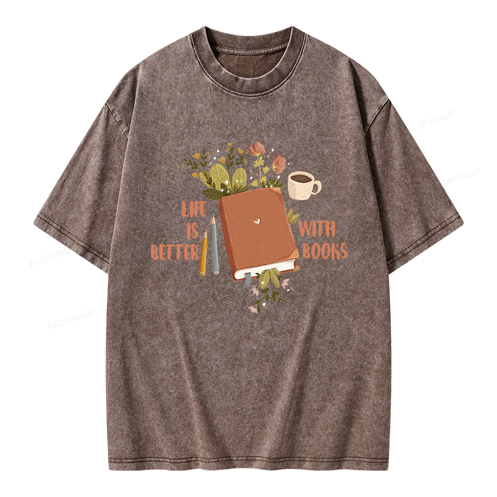 Pagewings Life Is Better With Books Unisex Washed T-shirt