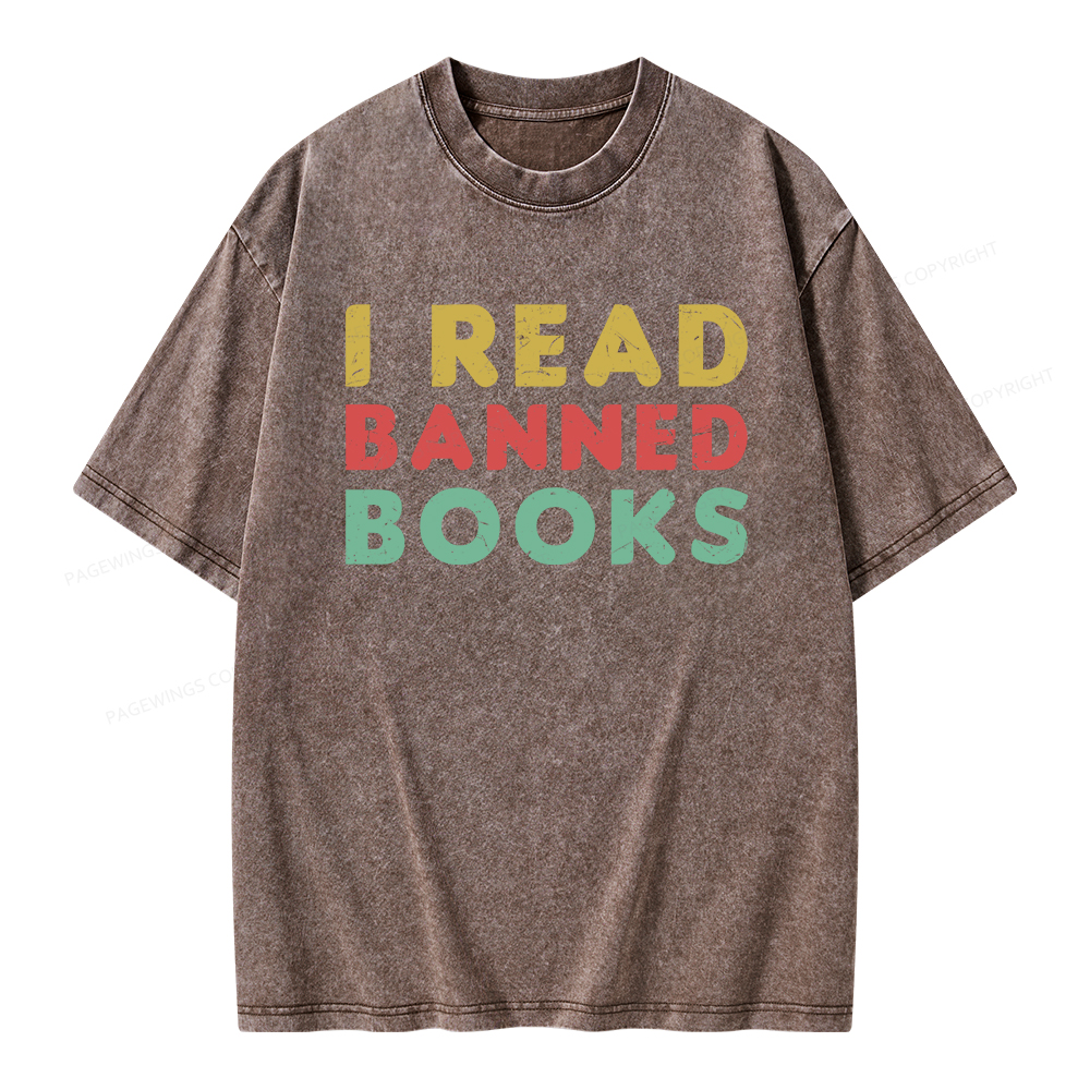 Pagewings Vintage I Read Banned Books Geek Readers T-Shirt Unisex Washed T-shirt
