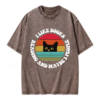 Pagewings I Like Books Reading And Maybe 3 People Unisex Washed T-shirt