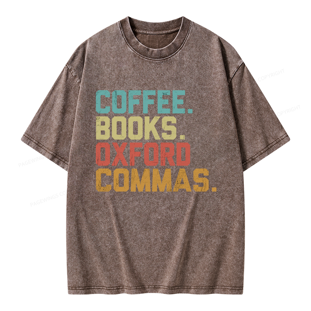 Pagewings Coffee Books Oxford Commas Unisex Washed T-shirt