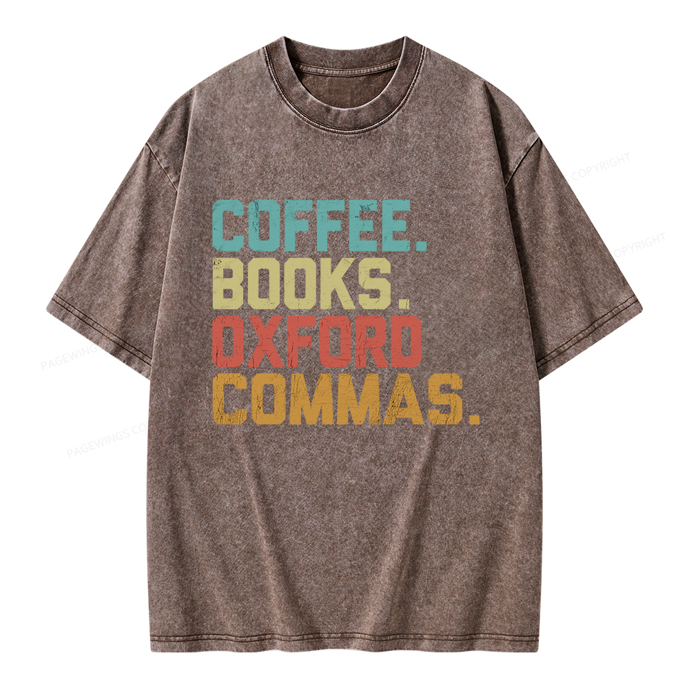 Pagewings Coffee Books Oxford Commas Unisex Washed T-shirt