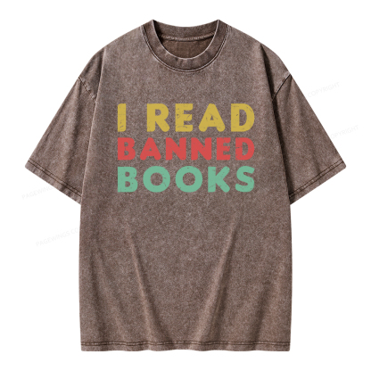Pagewings Vintage I Read Banned Books Geek Readers T-Shirt Unisex Washed T-shirt
