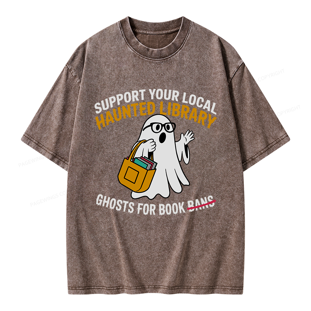 Pagewings Ghosts For Book Bans Unisex Washed T-shirt