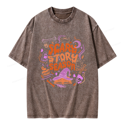 Pagewings Scary Story Season Unisex Washed T-shirt