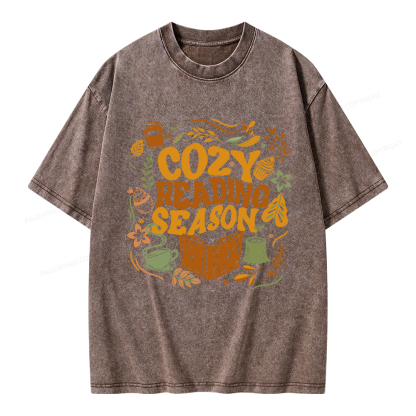Pagewings Cozy Reading Season Unisex Washed T-shirt