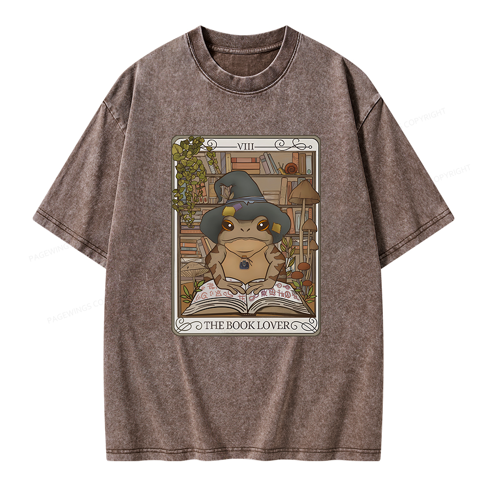 Pagewings Book Lover Frog Tarot Card Comfort Colors TShirt Unisex Washed T-shirt