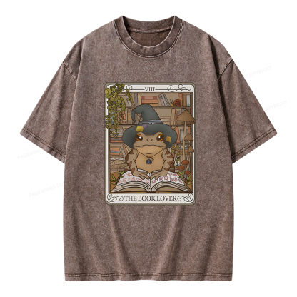 Pagewings Book Lover Frog Tarot Card Comfort Colors TShirt Unisex Washed T-shirt
