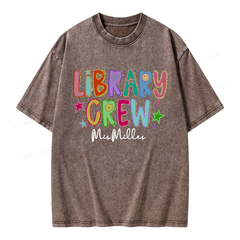 Pagewings Personalized Name Library Crew  Unisex Washed T-shirt