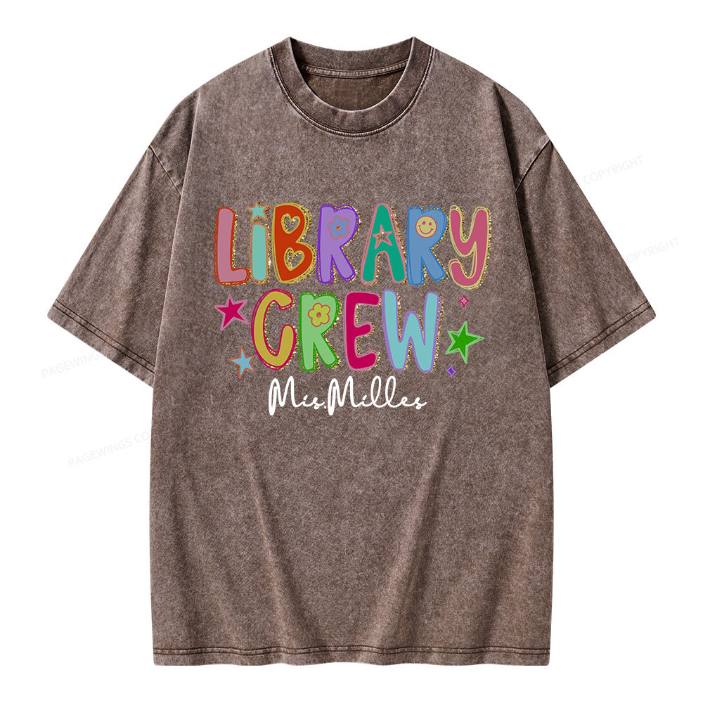 Pagewings Personalized Name Library Crew  Unisex Washed T-shirt