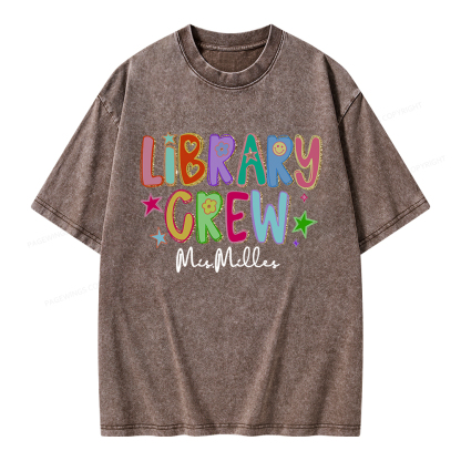 Pagewings Personalized Name Library Crew  Unisex Washed T-shirt