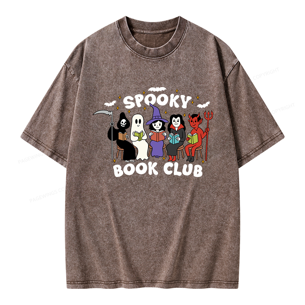 Pagewings Spooky Book Club Halloween Unisex Washed T-shirt