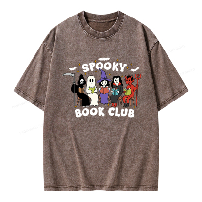 Pagewings Spooky Book Club Halloween Unisex Washed T-shirt