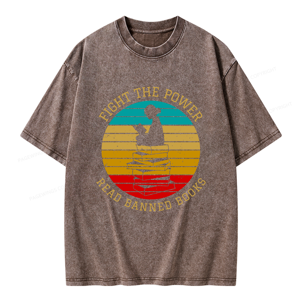 Pagewings Fight The Power Read Banned Books Unisex Washed T-shirt
