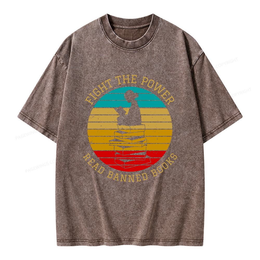 Pagewings Fight The Power Read Banned Books Unisex Washed T-shirt