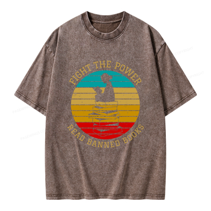 Pagewings Fight The Power Read Banned Books Unisex Washed T-shirt