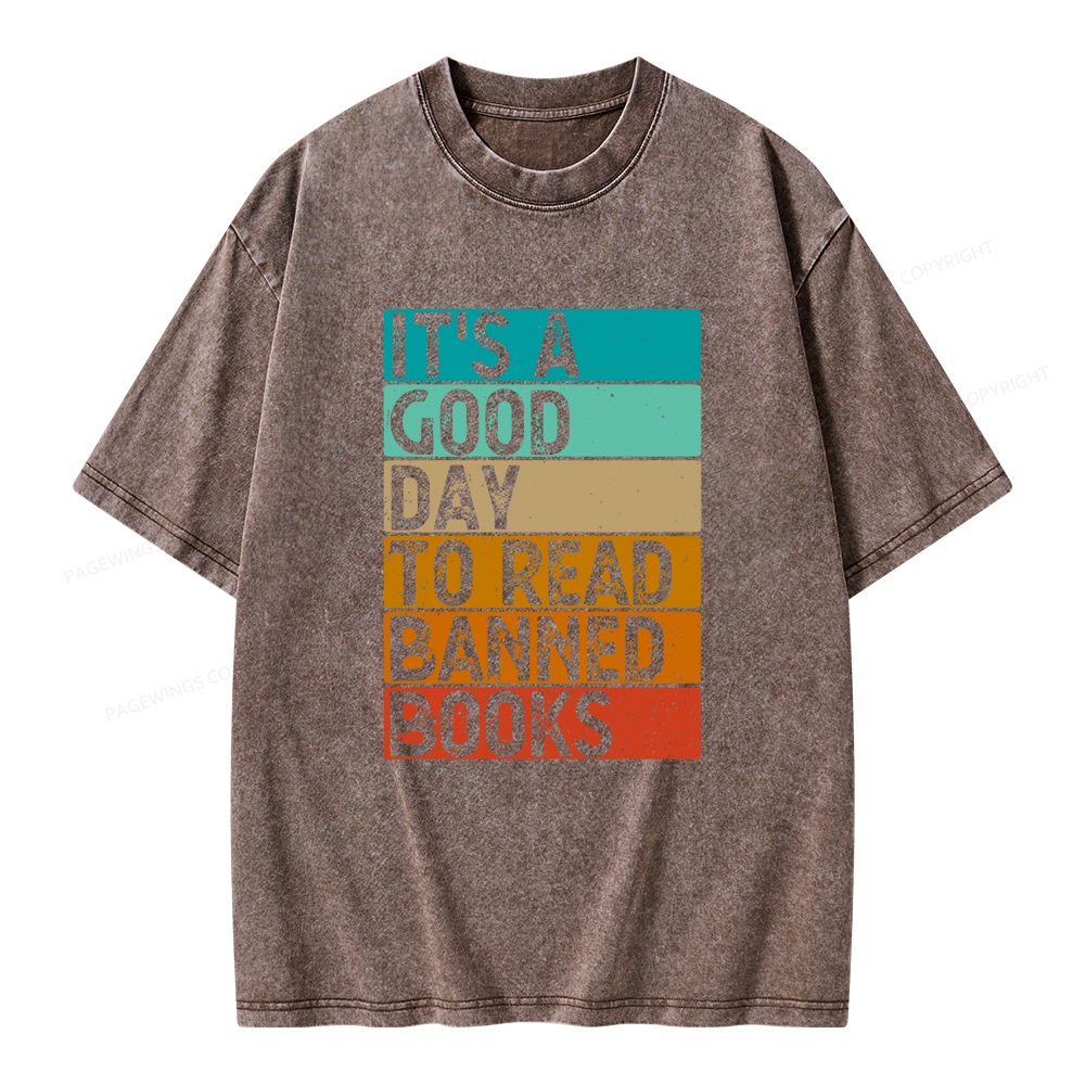 Pagewings It’s A Good Day To Read Banned Books Unisex Washed T-shirt