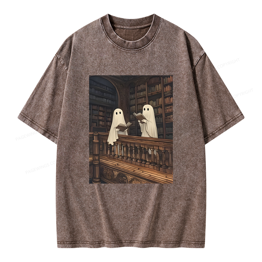 Pagewings Ghost Reading Unisex Washed T-shirt