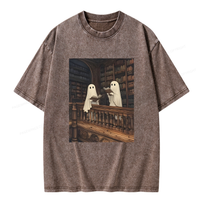 Pagewings Ghost Reading Unisex Washed T-shirt