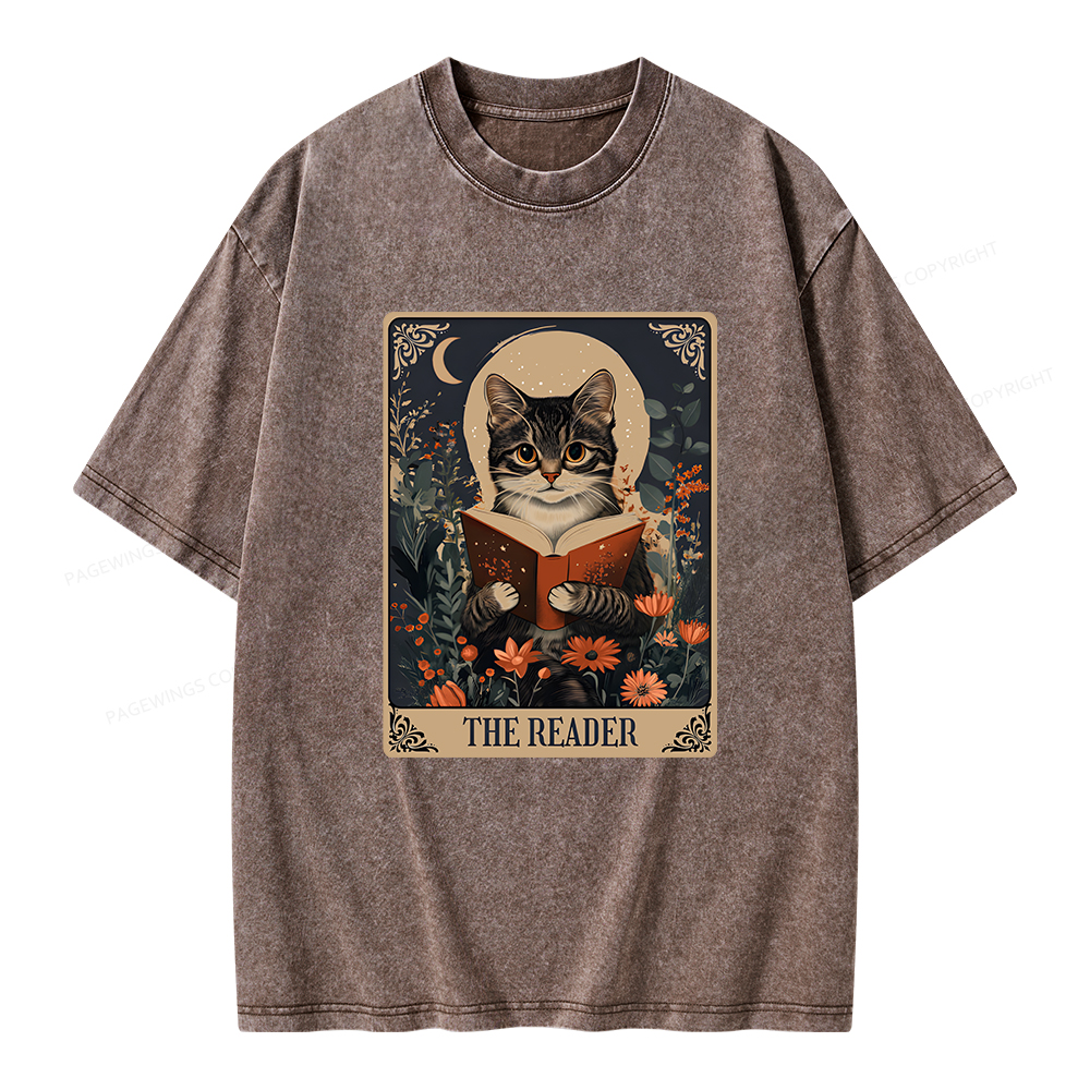 Pagewings The Reader Tarot Card Cat Unisex Washed T-shirt