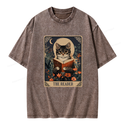 Pagewings The Reader Tarot Card Cat Unisex Washed T-shirt