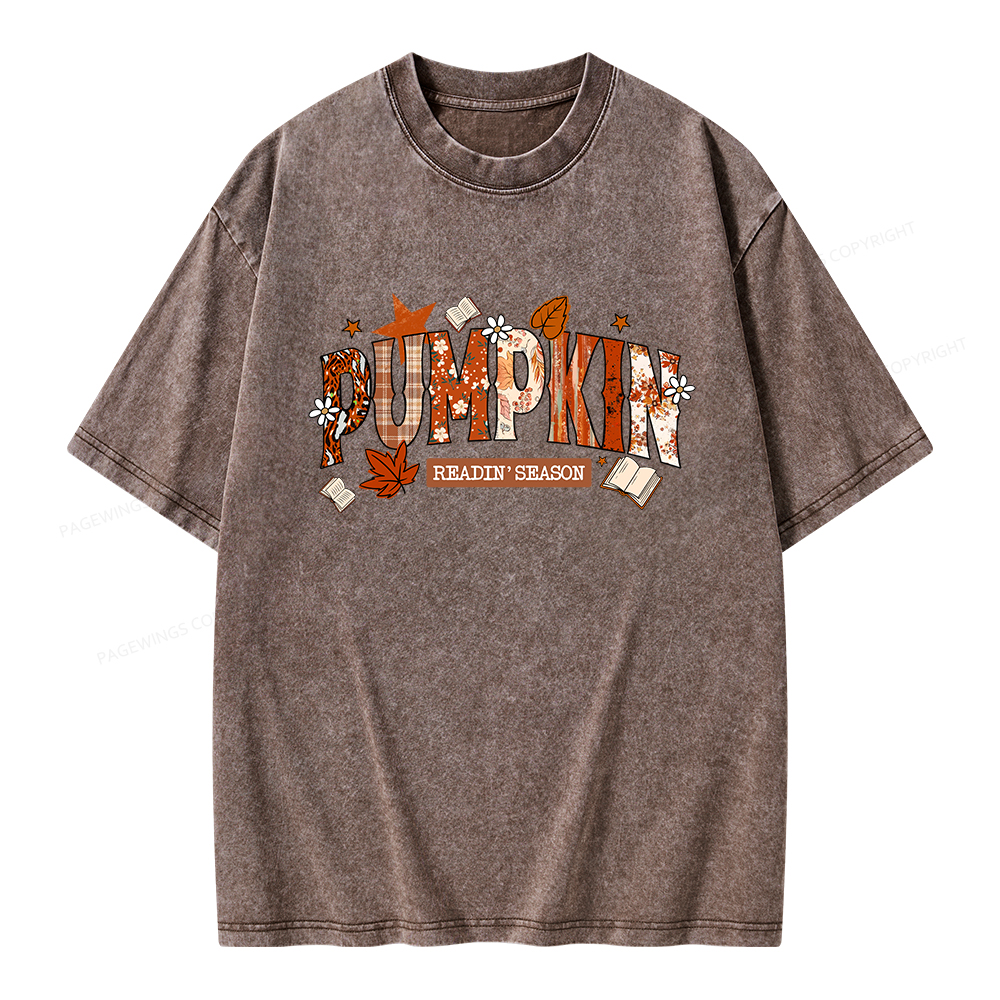 Pagewings Pumpkin Reading Season Unisex Washed T-shirt