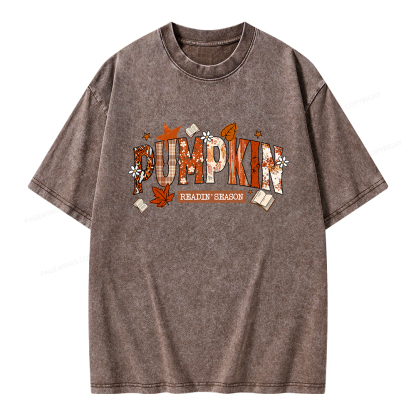 Pagewings Pumpkin Reading Season Unisex Washed T-shirt