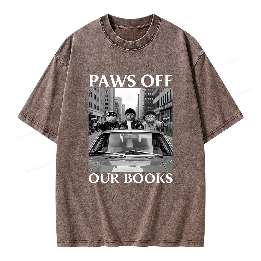 Pagewings Paws Off Our Books Unisex Washed T-shirt