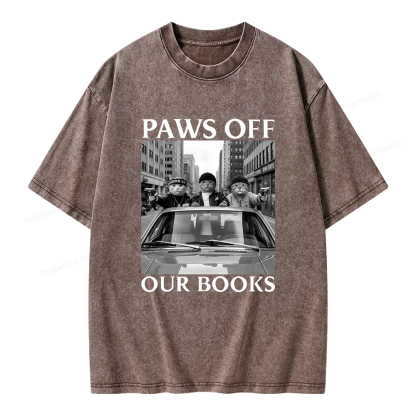 Pagewings Paws Off Our Books Unisex Washed T-shirt