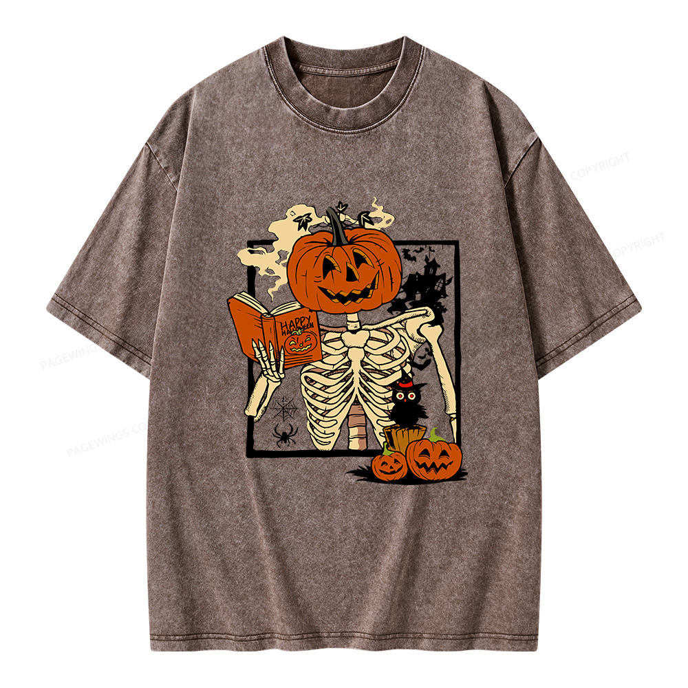 Pagewings Halloween Pumpkin Reader Unisex Washed T-shirt